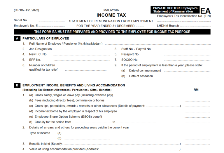 Ea Form Private Sector Employee Tax Form For Lhdn E Filing Pesan By