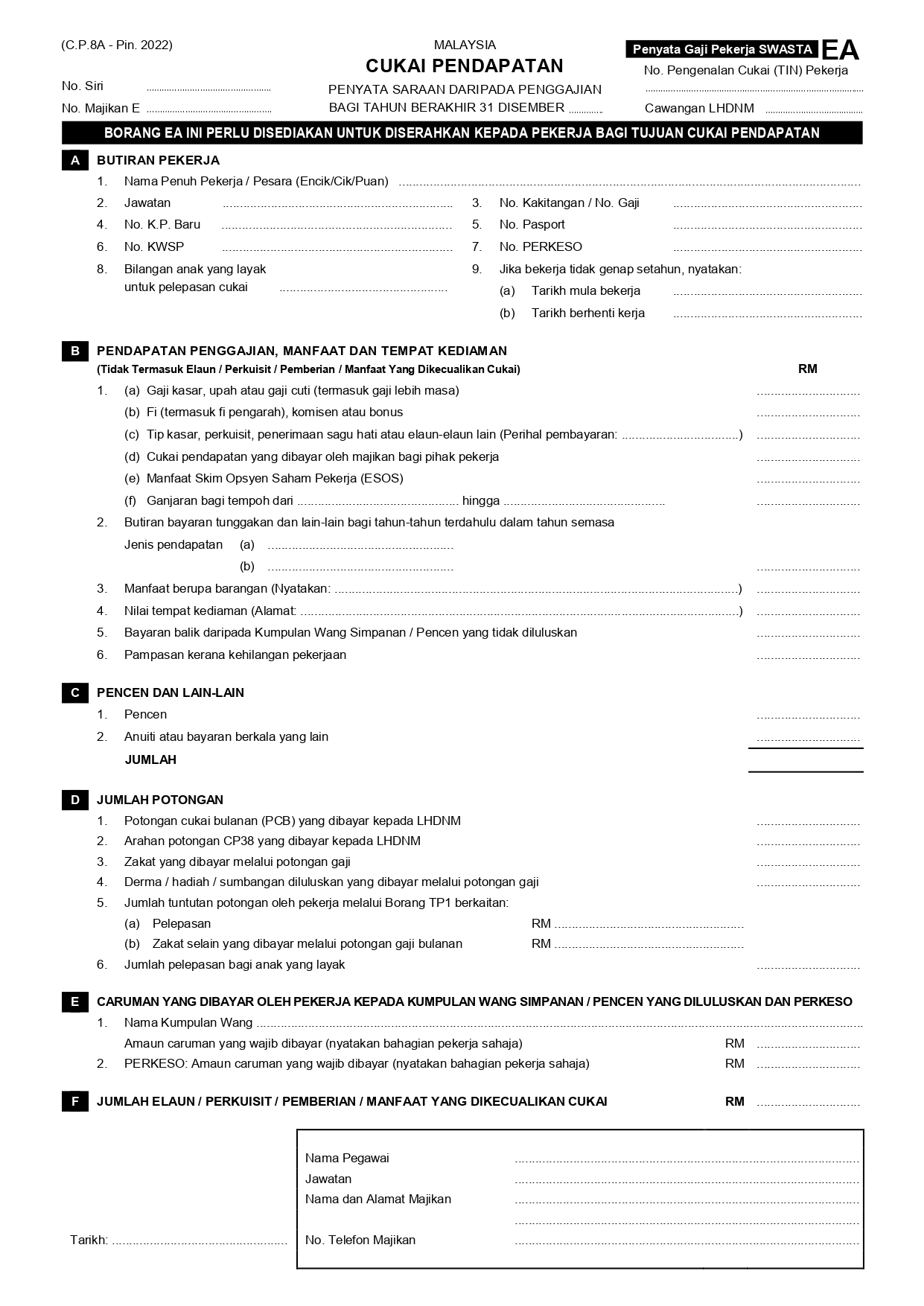 Borang EA Borang Cukai Pekerja Swasta Untuk Isi E Filing LHDN 2024   Borang Ea Download Qoala Malaysia 